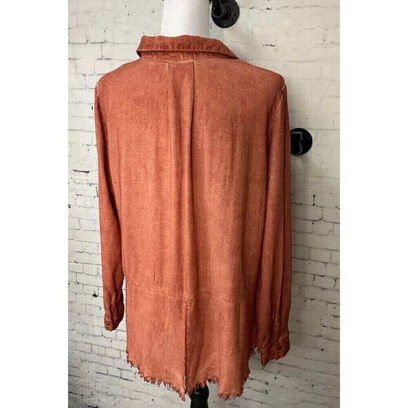 Umgee Women Rust Linen Blend Sz S Top Button Up Long Sleeve Blouse Fray Hem R1 - Picture 5 of 12